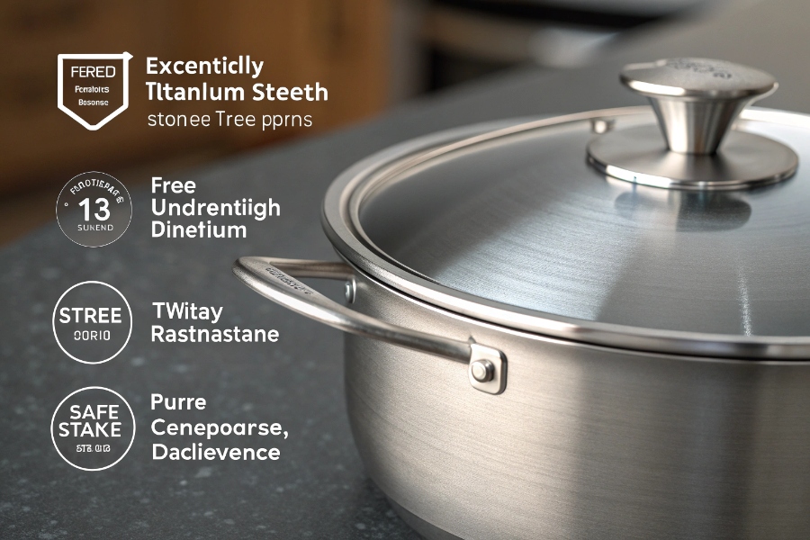A close-up shot showing the texture and durability of a titanium pot
