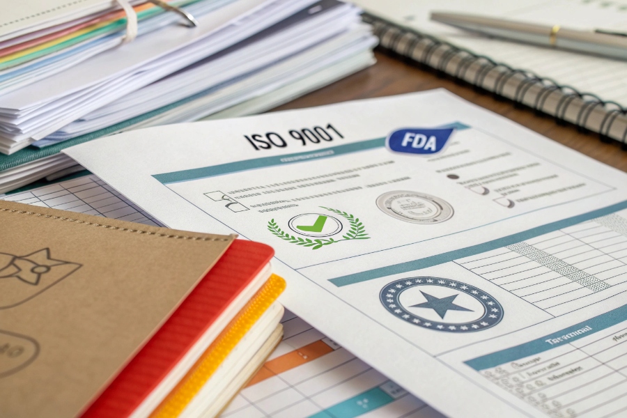 a pile of certificates and quality inspection reports