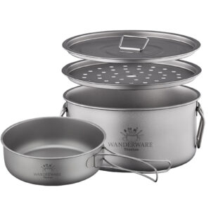 Titanium Pot & Fry Pan Set with Steaming Rack